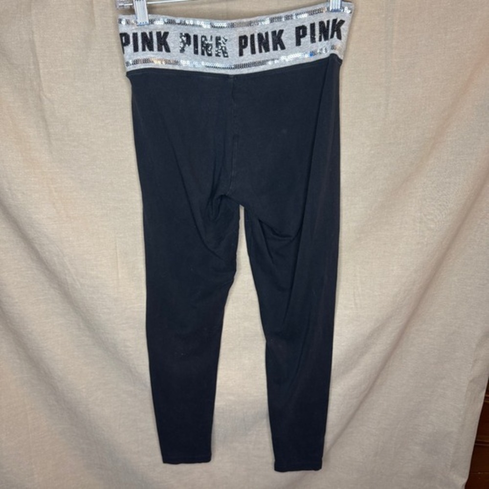 Y2K PINK Victoria's Secret Yoga Leggings Black‎ Sequins Waistband Vintage Womens